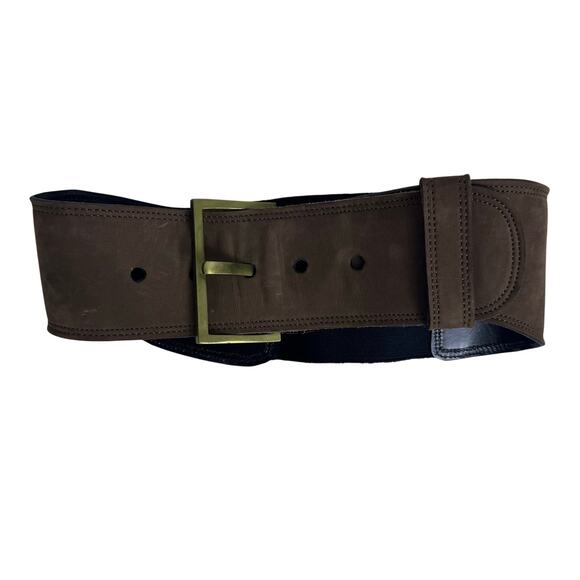 Johnny Farah Genuine Cowhide Leather Stretch Belt Brown - Picture 1 of 4